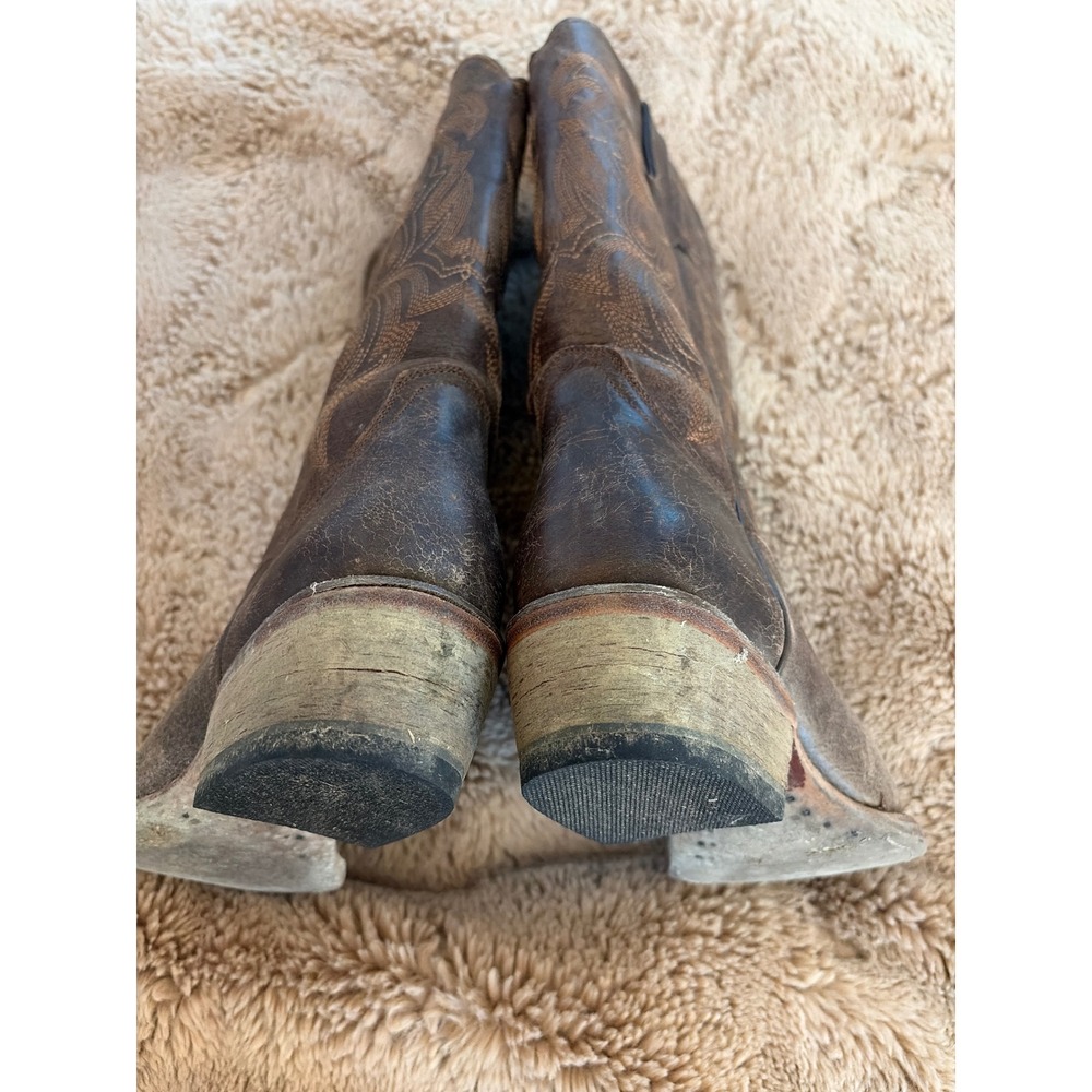 Tanner Mark Brown Distressed Leather Snip Toe Western Cowboy Boots Womens 6.5 - Picture 5 of 10